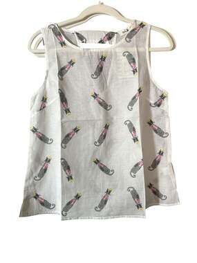Tulip B Whimsical Cat Print Sleeveless Top with V-Back Detail